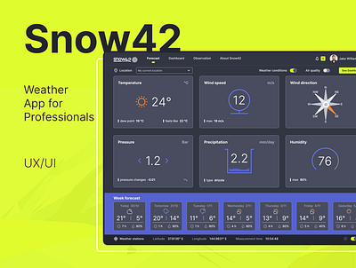 Snow42 - Weather App for Professionals desktop app meteo product design ui user experience ux weather