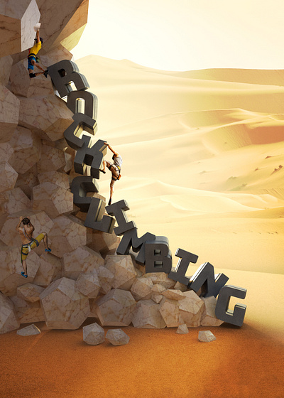 A way to the top: 3D Rock Formation Adventure 3d climbing illustration typography