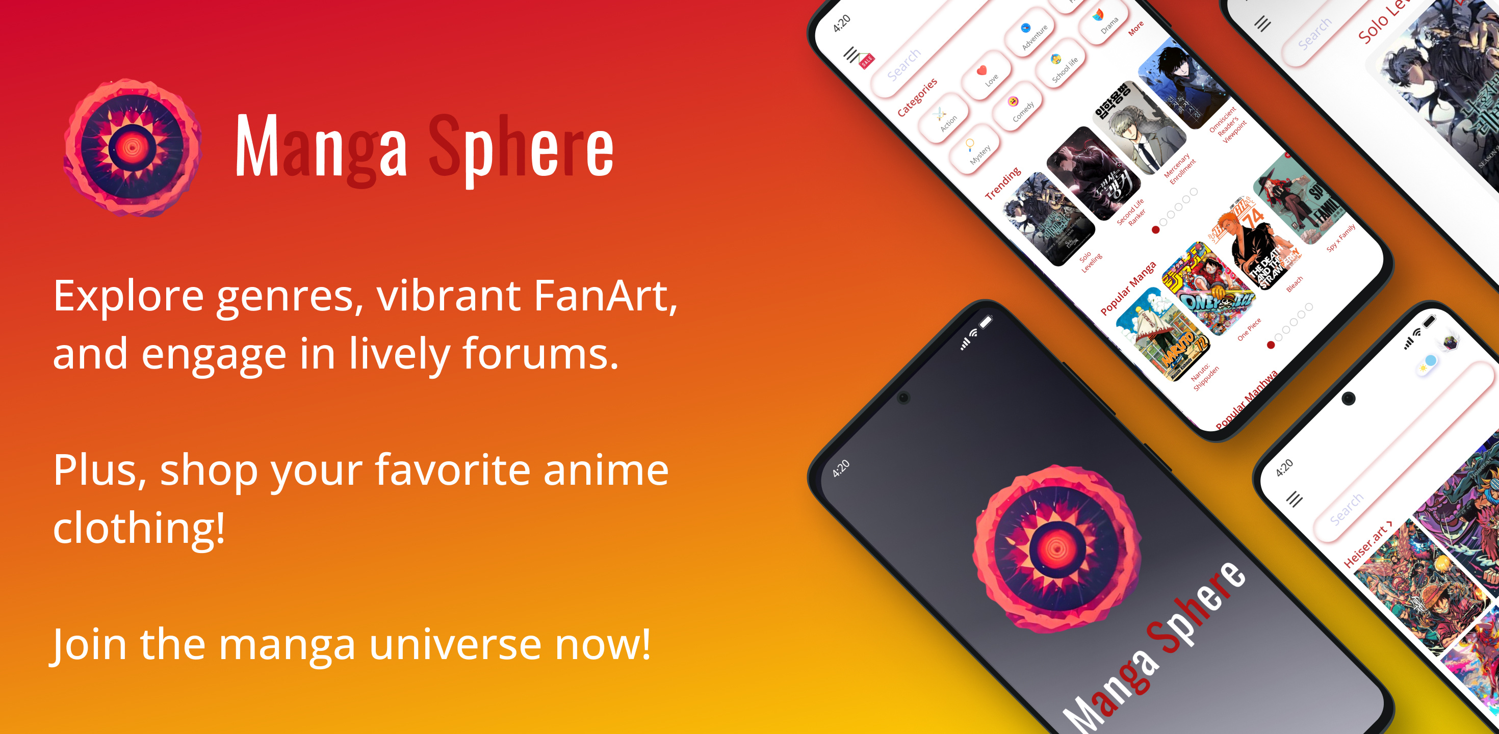 MangaSphere: Where Stories Come to Life anime forum anime lovers app design comic app content design design ecommerce fanart manga manga app manga app design manga app ui mangaart mobile ui mockup otaku reading app ui ux webtoon