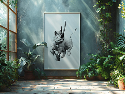 Rhino's Majestic Landscape hand drawn illustration ink