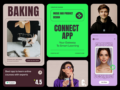 Connect App Branding ai app design baking brand branding connect courses e learning ecourses education graphic design logo minimal modern colors online course typography ui uidesign visual identity