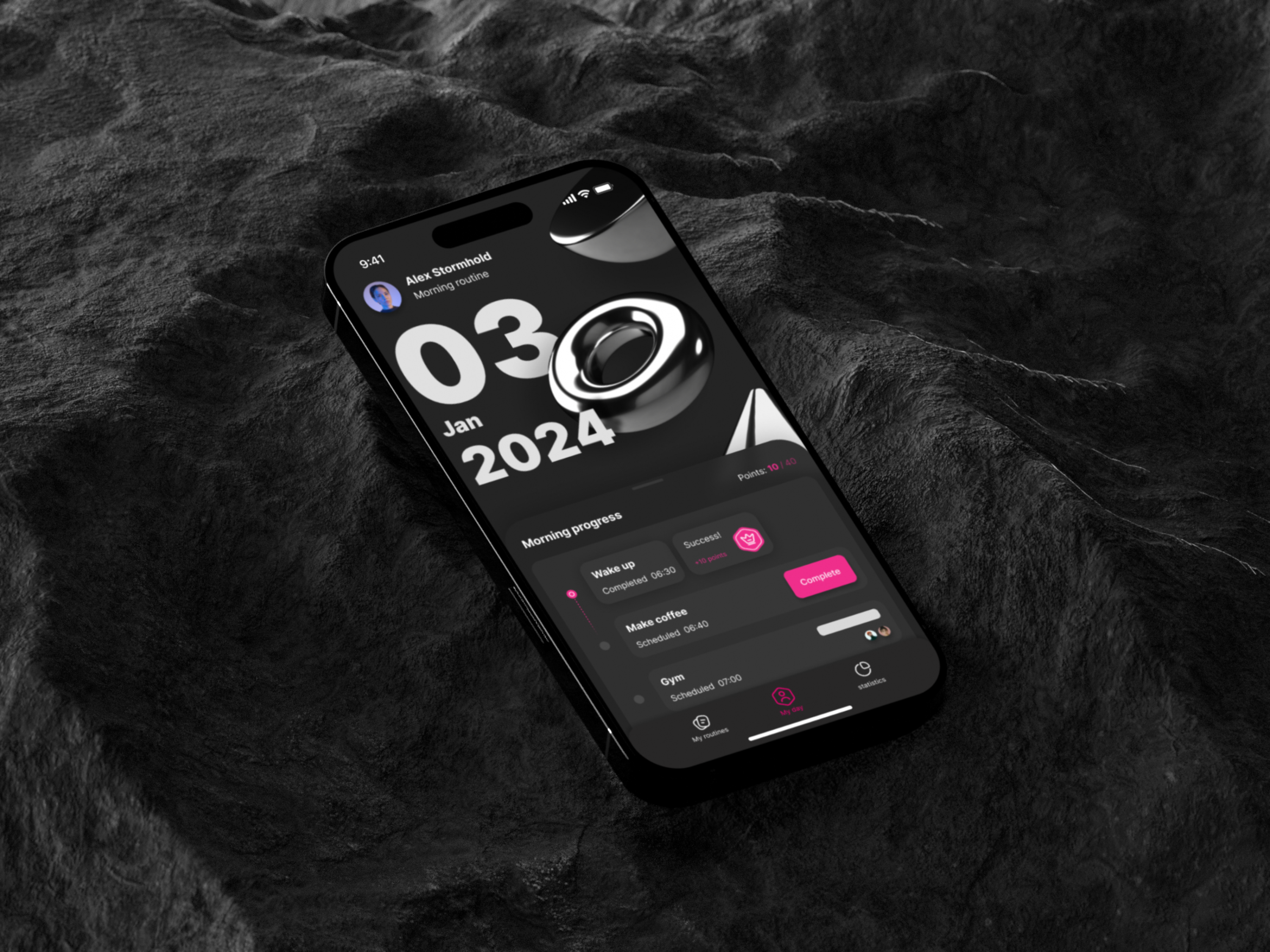 Habitool - Turning behavior change into a game activity tracker app application behaviour change dark dark mode design fitness ios iphone mobile native app product design style ui uk user experience user interface uxui wellness