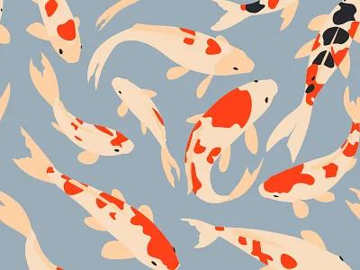 Nishiki-goi aquarium aquatic asian beauty carp fabric fish goldfish japanese koi koi fish oriental pond seamless pattern swimming texture underwater vector vector illustration zen