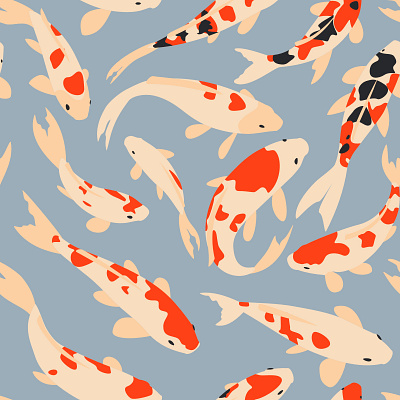 Nishiki-goi aquarium aquatic asian beauty carp fabric fish goldfish japanese koi koi fish oriental pond seamless pattern swimming texture underwater vector vector illustration zen