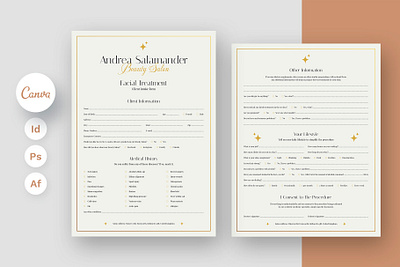 Esthetician Treatment Forms Canva InDesign Print Template aesthetic medicine beauty business business template canva template corporate template digital product esthetician etsy shop flyer template form gold design gold print template indesign template medical business photoshop template print template questionaire treatment form treatments woman business