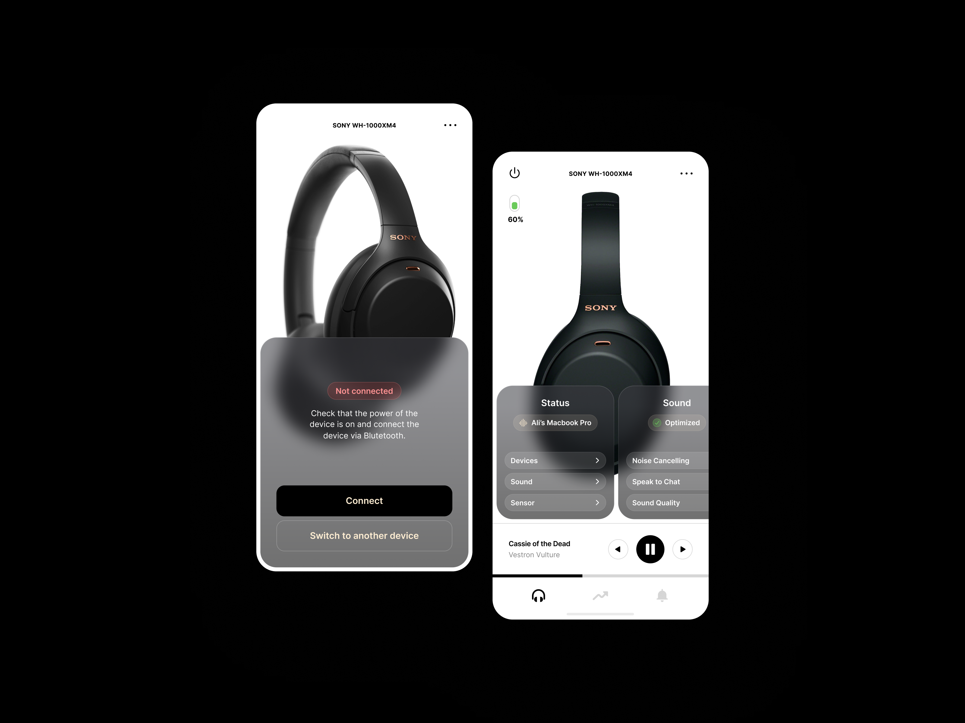 Sony headphones app app app design glass glassmorphism grey headphones minimal mobile mobile app ui ui design ux white