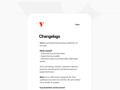 Venus Icon · Changelogs UI app ui component dashboard design minimal saber saber ali ui