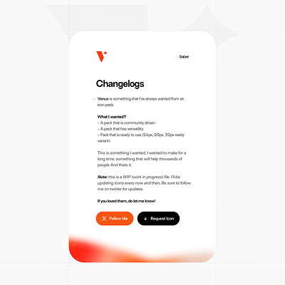 Venus Icon · Changelogs UI app ui component dashboard design minimal saber saber ali ui