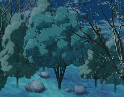 3D Ghibil Style Night Scene 3d art 3d modeling anime anime style background forest ghibli ghibli blender ghibli style illustration npr retro anime
