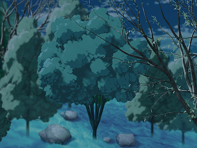 3D Ghibil Style Night Scene 3d art 3d modeling anime anime style background forest ghibli ghibli blender ghibli style illustration npr retro anime