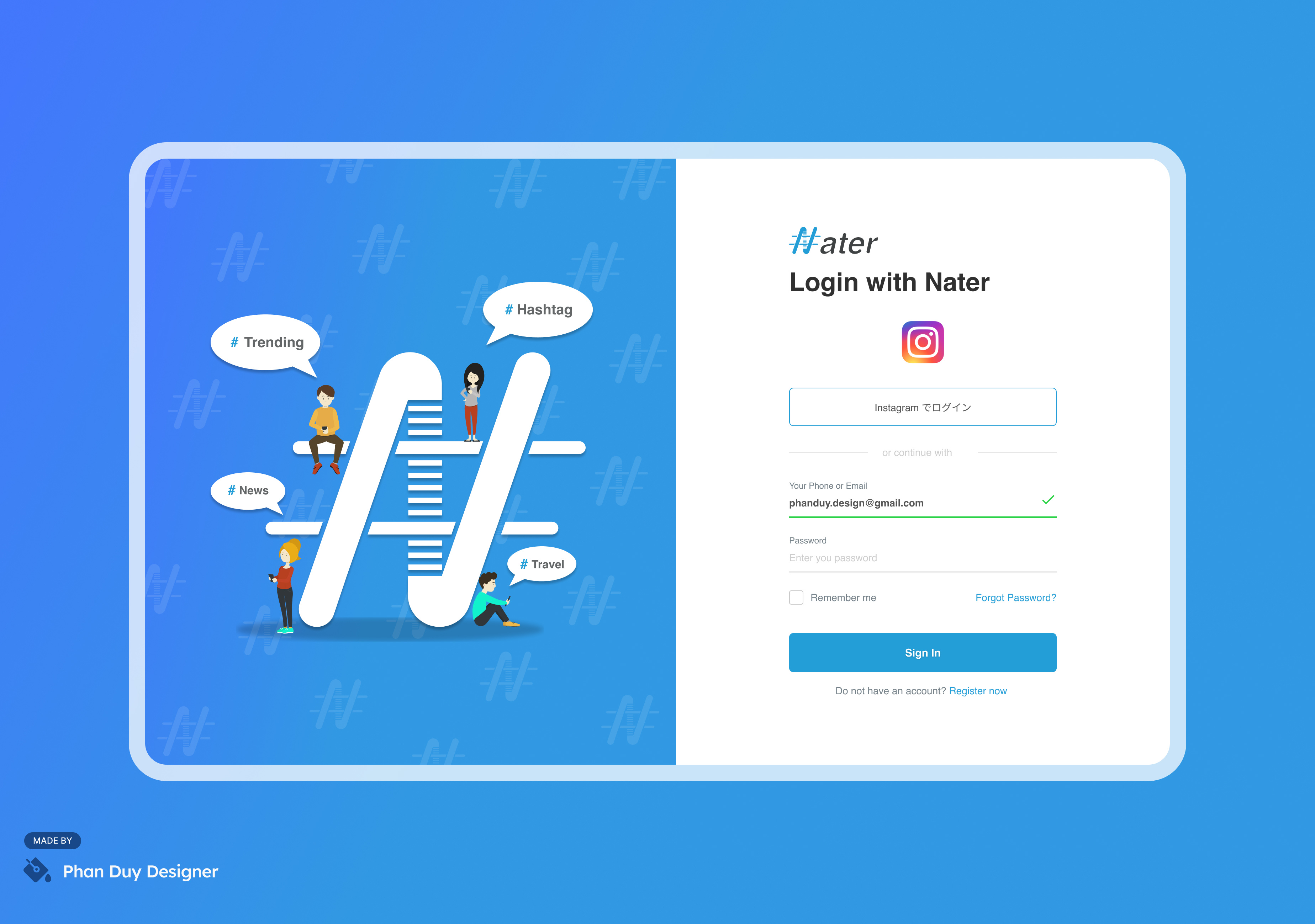 Login with Nater #Hashtag branding design figma graphic design illustration logo trending ui web webdesign