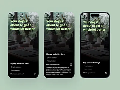 Sign up form with 'passphrase' tooltip figma green mobile ui ui