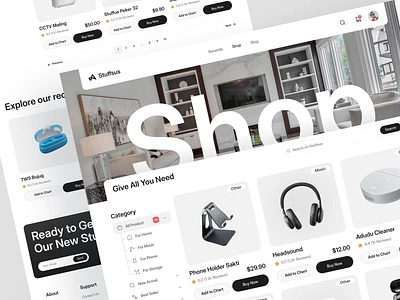 Stuffsus - Shop Stuff E Commmerce. design e commerce ecommerce electronic home home things interface landing page marketplace online shop shopify shopping speaker store ui ux v web design website