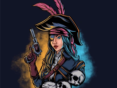 Siren of the Seas: The Pirate's Gaze art designs digital art drawing graphic illustration pirate procreate ship warrior woman