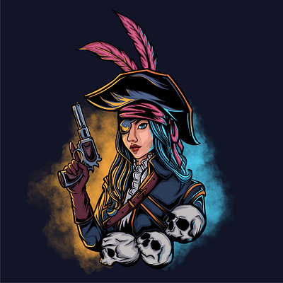 Siren of the Seas: The Pirate's Gaze art designs digital art drawing graphic illustration pirate procreate ship warrior woman
