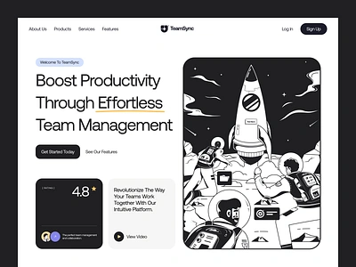 TeamSync - Team Management Header design figma flat header illustration line art management management task outline plan team management ui vector web design website