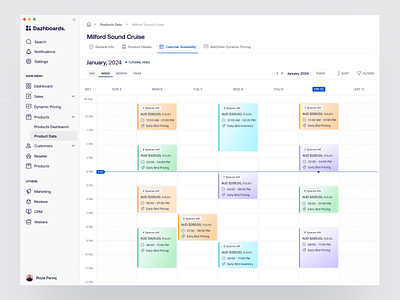 Dynamic Pricing: Weekly Calendar calendar clean ui crm dashboard design filter minimal product data product design product details royal parvej saas saas dashboard sidebar sort to do ui design web weekly weeklystrategy