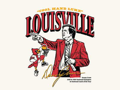 Denny Crum, University of Louisville basketball cardinals coach college illustration louisville portrait
