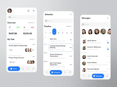 Company Management Application app application clean company design earnings expanses inbox management messages mobile my task overview schedule task team timeline ui uiuxdesign ux