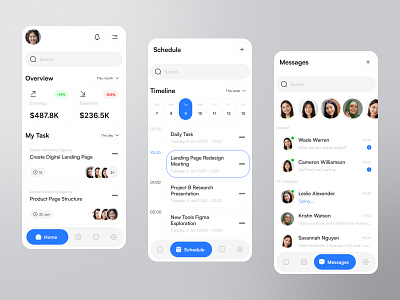 Company Management Application app application clean company design earnings expanses inbox management messages mobile my task overview schedule task team timeline ui uiuxdesign ux