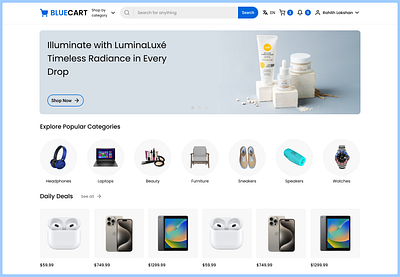 BLUECART — Simple Online Store Home Page Design branding graphic design logo simple design store design ui