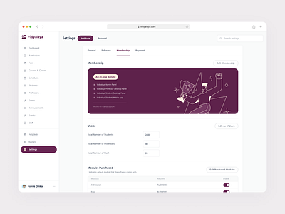 Membership Settings clean education payment payment design payment settings product design saas design school settings subscription subscription settings ui ui design web design