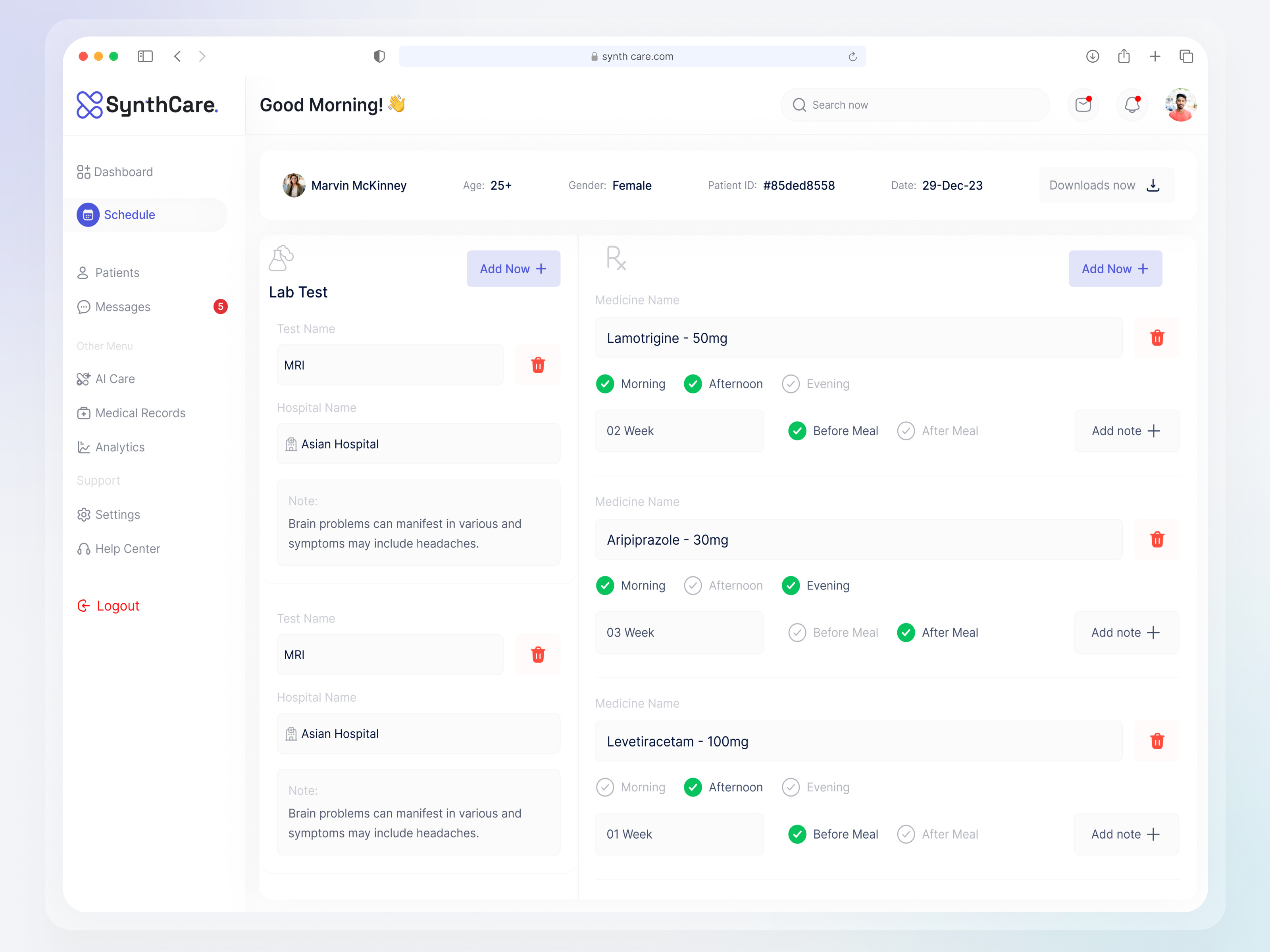 SynthCare - Telemedicine Dashboard Doctor Panel by Backbencher UI/UX ...