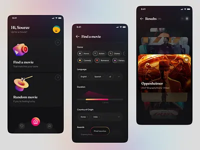 Filmeum- Movie Finder App🎬 app ui dark ui design landing page landing page design minimal ui mobile app ui ui ui design uidesign ux website design