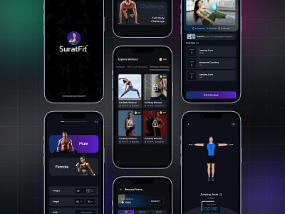 SuratFit - Workout and Fitness APP fitness level fitnessapp fitnesscommunity fitnessjourney homeworkouts personalizedfitness suratfit uiux workout app workoutbuddy