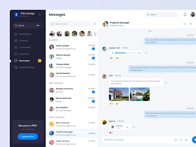 Real Estate Agent - Messages chat chatinterface client clientcommunication collaboration communication conversation design filllo management messaging messagingplatform property property app realestate saas task teammessaging ui uiux