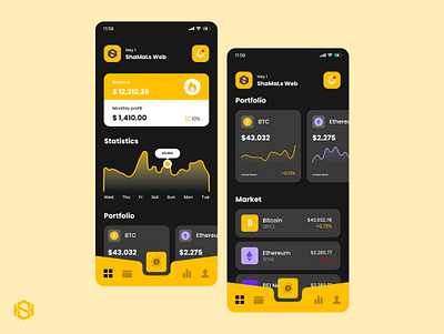 Mobile App Design beauitiful branding chart chart design crypto currency design illustration landing page logo nice result robot site ui uiux ux yellow