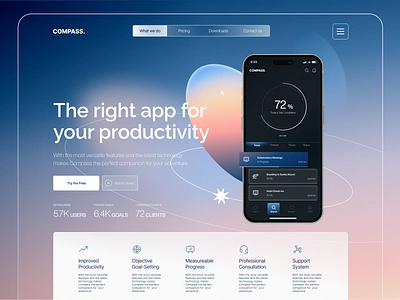 Productivity App Landing Page Exploration Dark Mode app design branding dark mode dark theme desktop app gradation gradient hero image homepage landing page mobile design product design ui ui design uiux ux ux design web app web design website