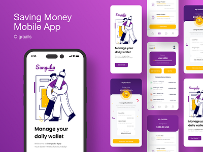 Sanguku Saving Money Mobile Application e money e wallet finance graphic design m banking money savings pocket visa