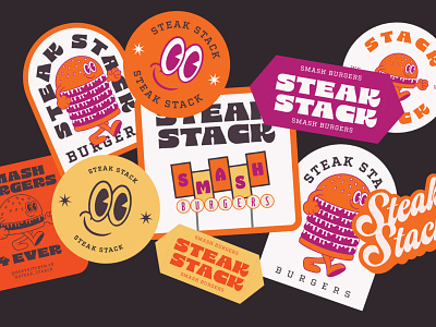 Steak Stack - Stickers badge branding burger burger branding burger identity design fast food chain graphic design illustration logo smash burgers stickers stickers pack street food design street food identity typography vector
