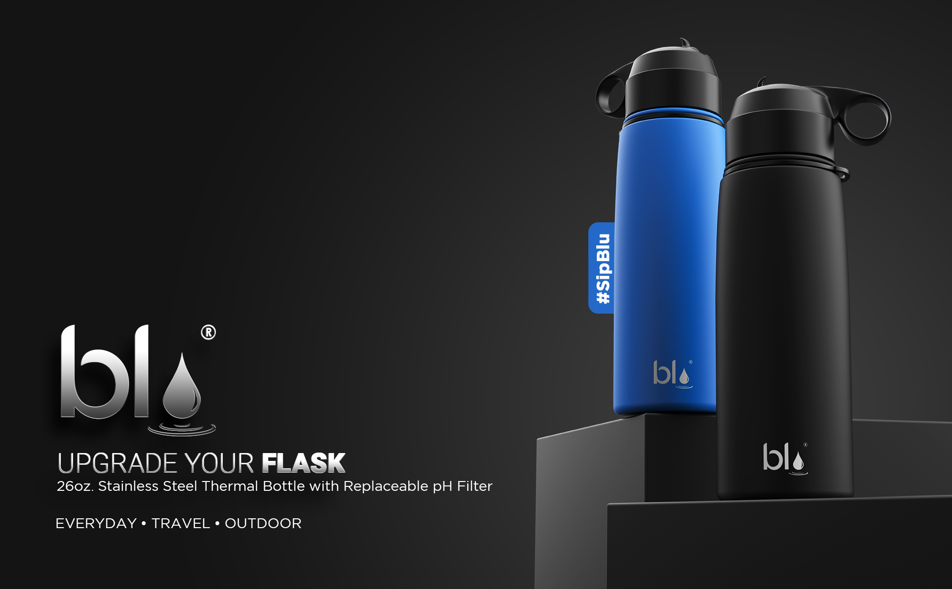 Blu SS Thermal Bottle | 3D Design For Amazon Landing Page 3d 3d modeling amazon page bottle branding graphic design landing page marketing motion graphics product modeling water flask