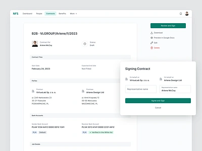 NFS - Contract Document app component contract dashboard docu sign document form modal saas sign table ui user details ux