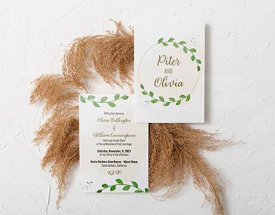 Wedding invitations in watercolor style rustic