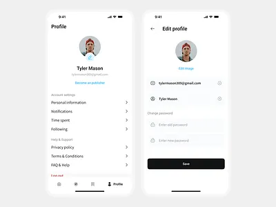 Profile screen - App Design app clean design minimal modern news app personal information profile profile screen ui