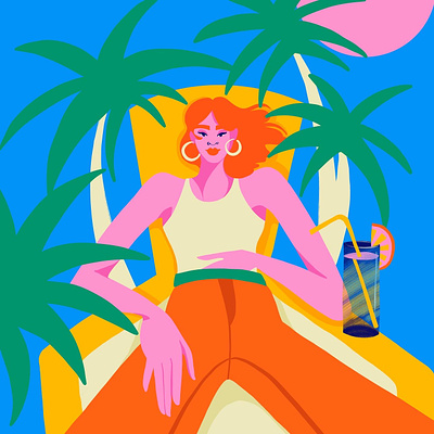 There is always summer somewhere ! branding cocktail colourful digital illustration editorial illustration female illustrator flat flat illustration freelance illustrator graphic design illustration illustrator palmtree summer vector vector illustration woman