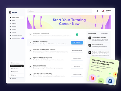 Tutoring platform - Onboarding career clean dashboard design getting started gradients illustration light onboarding onboarding screen saas steps tips tutors ui ui design web web app web application welcome screen