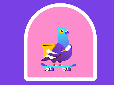 Pigeon Delivery animation blockchain cartoon character concept courier crypto cryptocurrency delivery design food illustration illustrator marat mascot pigeon pizza renua skateboard vector