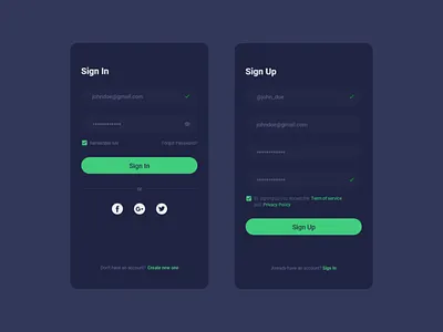Sign In & Sign Up Page For Mobile App (Dark Version) app design branding design illustration landing page design login logo sign in sign up ui ui design uidesign user interface ux ux design uxdesign web d4esign webdesign