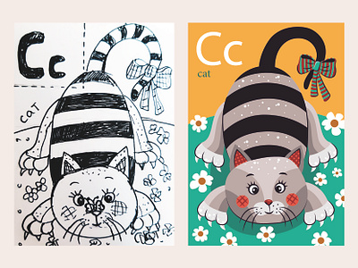 Cat abc ai book cards cat colorful digital art flat for children graphic design illustration language school skech studies vector