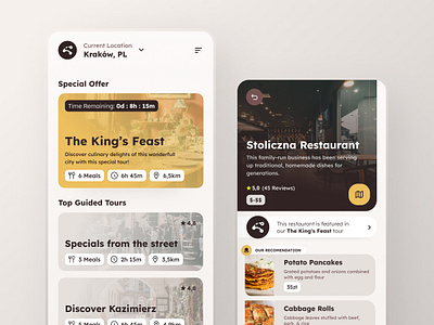 Food Tour App Design app application design grey mobile mobile app smartphone ui uiux ux web webdesign yellow