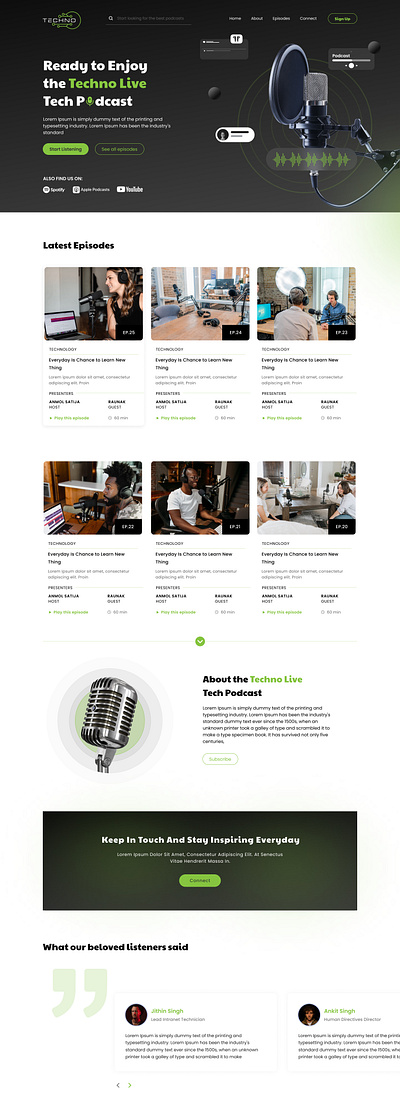 Listing Page of Techno Live Podcast audio branding design graphic design landing page podcast spotify typography ui ui design ux design web webpage