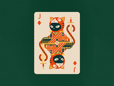 Bounty the Black Cat: Jack of Diamonds Playing Card Illustration animals black cat cat color colour cute design editorial folk geometric illustration intricate joyful jungle nature pattern playful playing card playing card art vector