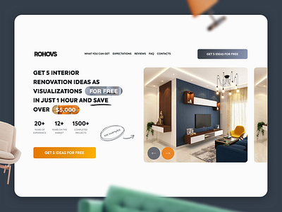 Interior Design Agency Landing blue concept design interior design landing orange trendy ui ux