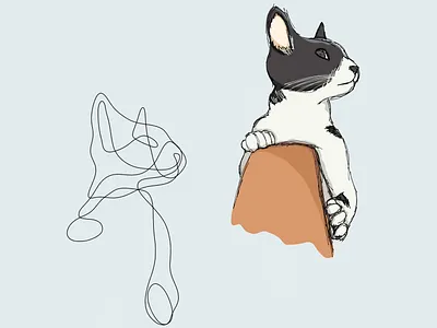 Tuxedo Catto Sketch & Single Line Art