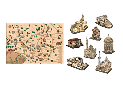 Culture Map Illustrations illustration line illustration map mosque ottoman simple illustration sketch turkey urban urban sketch