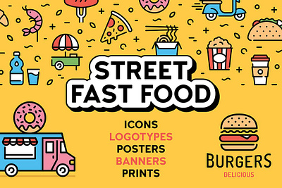 Street Fast Food Pack delivery fast food good icon line linear logo outline street take away vector
